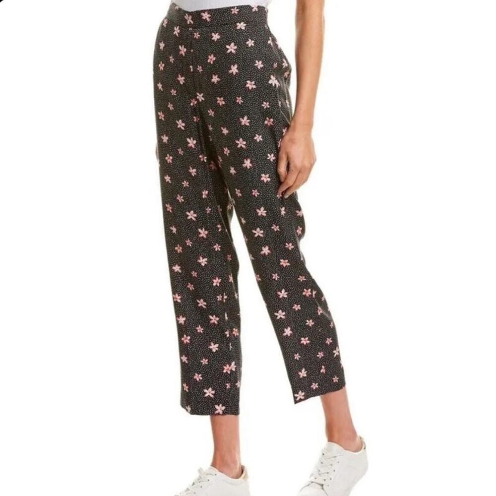 Rebecca Taylor Maui Fleur Floral Pant Black Pink Print Silk Blend Sz 8 Designer